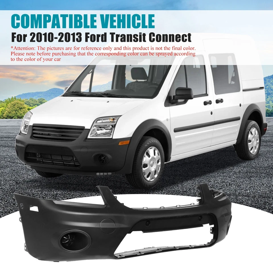 Cubierta de parachoques delantero para Ford Transit Connect 10-13 sin orificio antiniebla plástico negro Foto 2 de 4