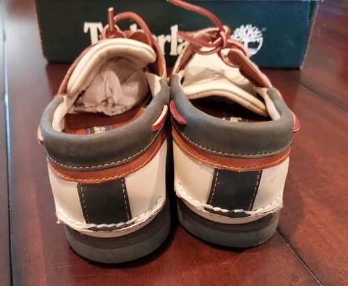 TIMBERLAND Men's 9 Boat Shoe Loafers Leather White Brown Charcoal Slip On Clean! - Picture 5 of 6