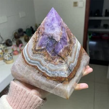 4.7LB 5.1" A+Natural Amethyst Agate Pyramid Statue Crystal Reiki Decor Energy