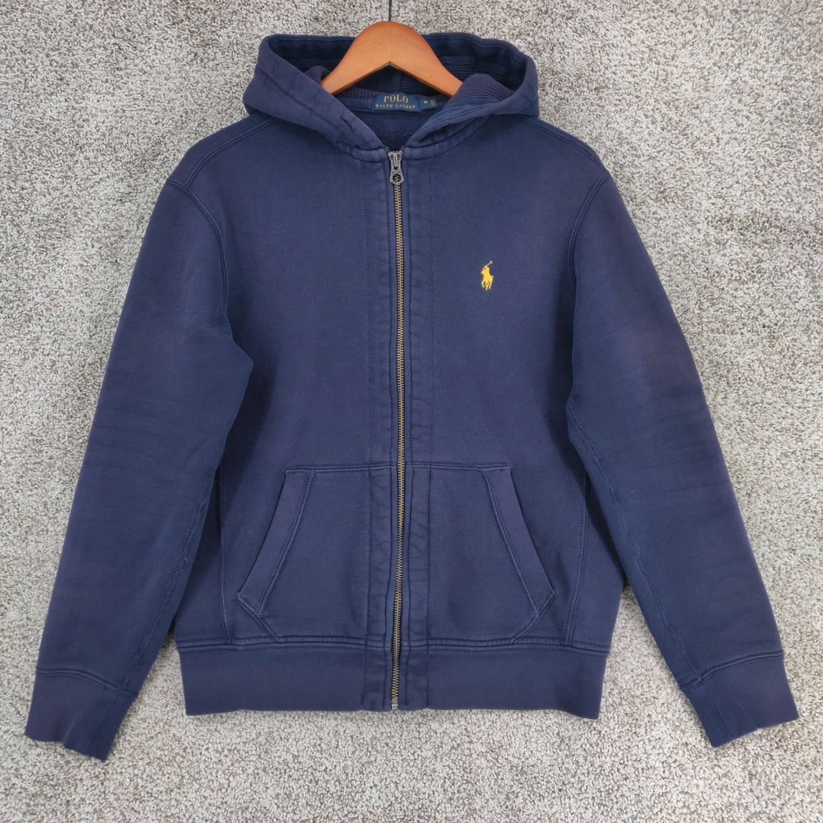 Polo Ralph Lauren Hoodie Mens Medium Blue Full Zip Thermal Sweatshirt Pony Logo