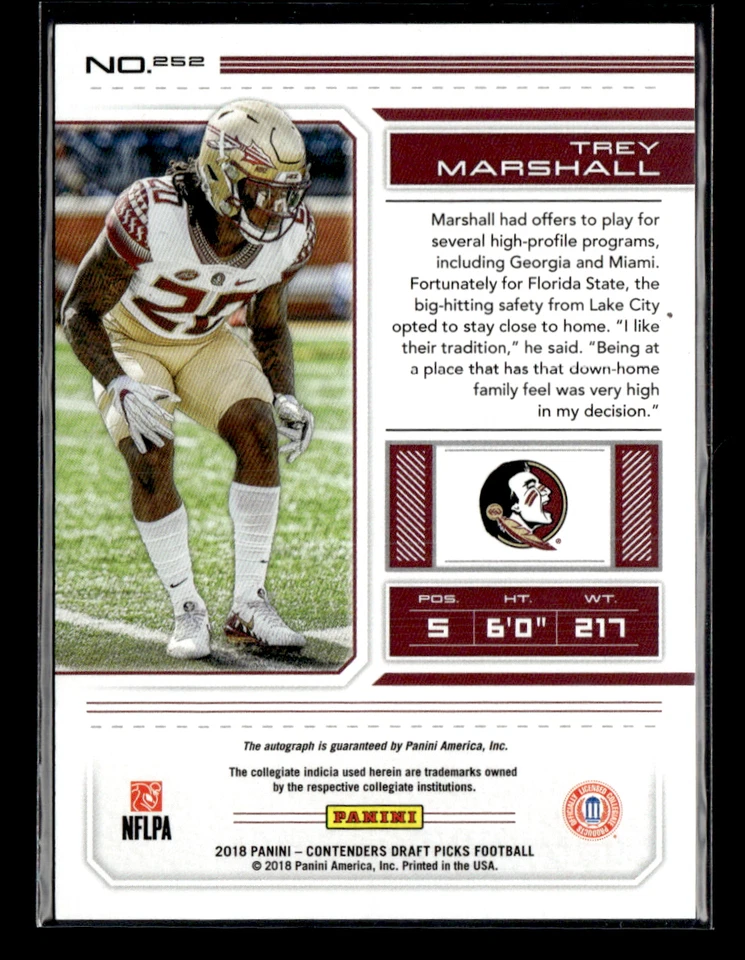 Trey Marshall 2018 Contenders Draft Picks Bowl Ticket Auto 93/99 - Image 2 of 2
