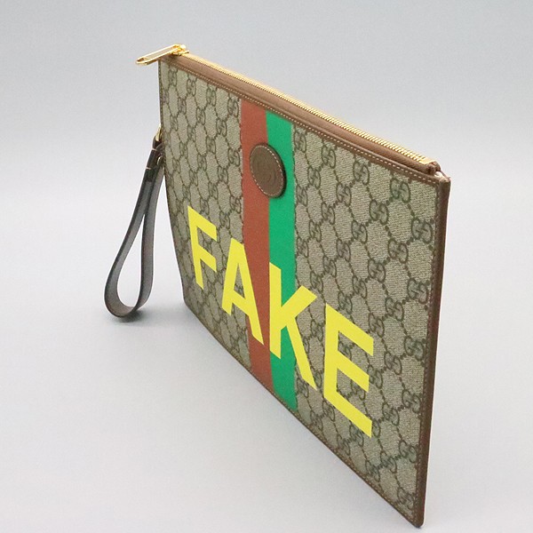 Gucci GG Canvas Fake Not Clutch Brown Leather Wrist Bag