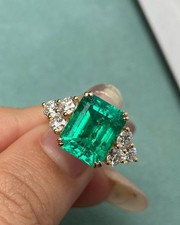 Solid 925 Sterling Silver Natural Emerald Gemstone Women Ring U1