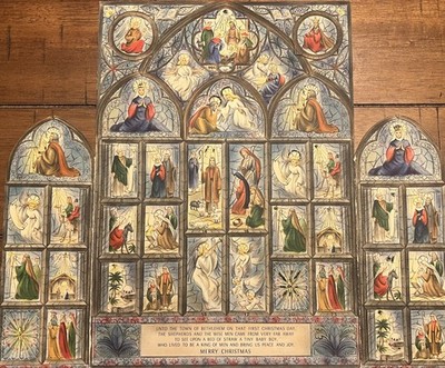 Vintage 1950s Hallmark Advent Calendar The Christmas Story Nativity Stained