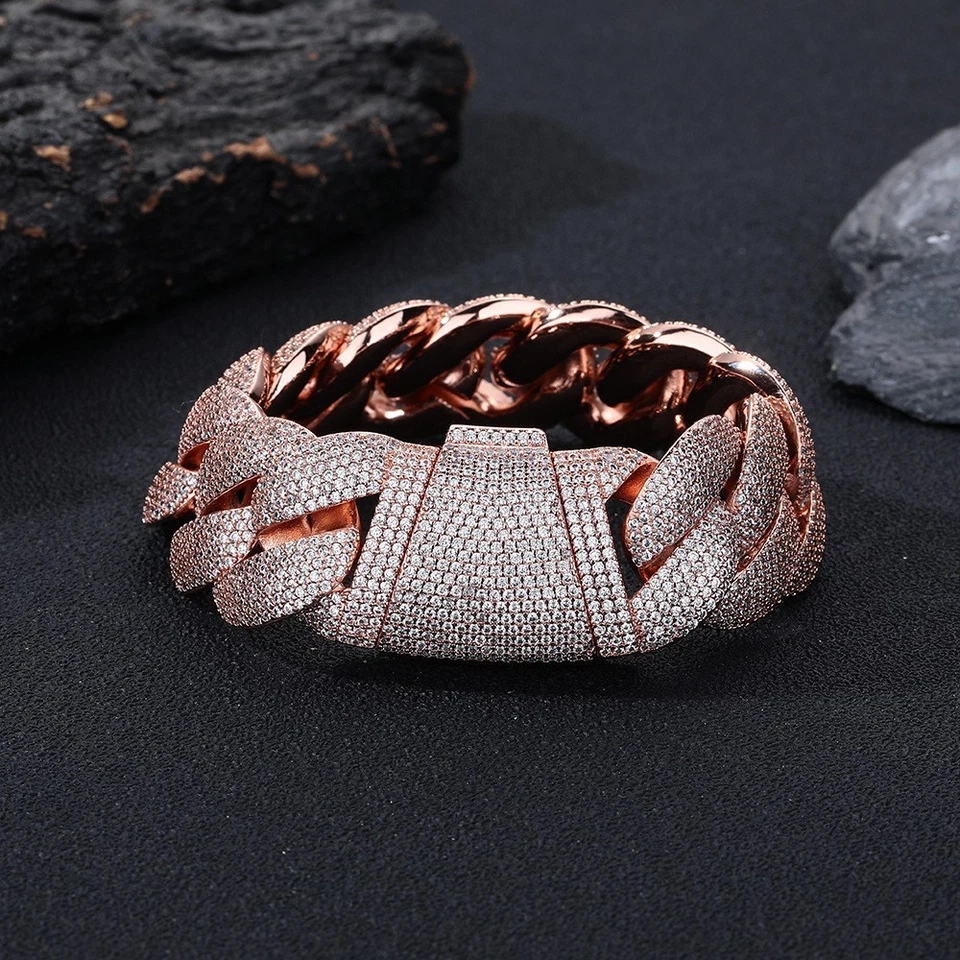 22mm Simulated Diamond Rose Gold Miami Cuban Chain or Bracelet Iced Out - Image 2 of 4