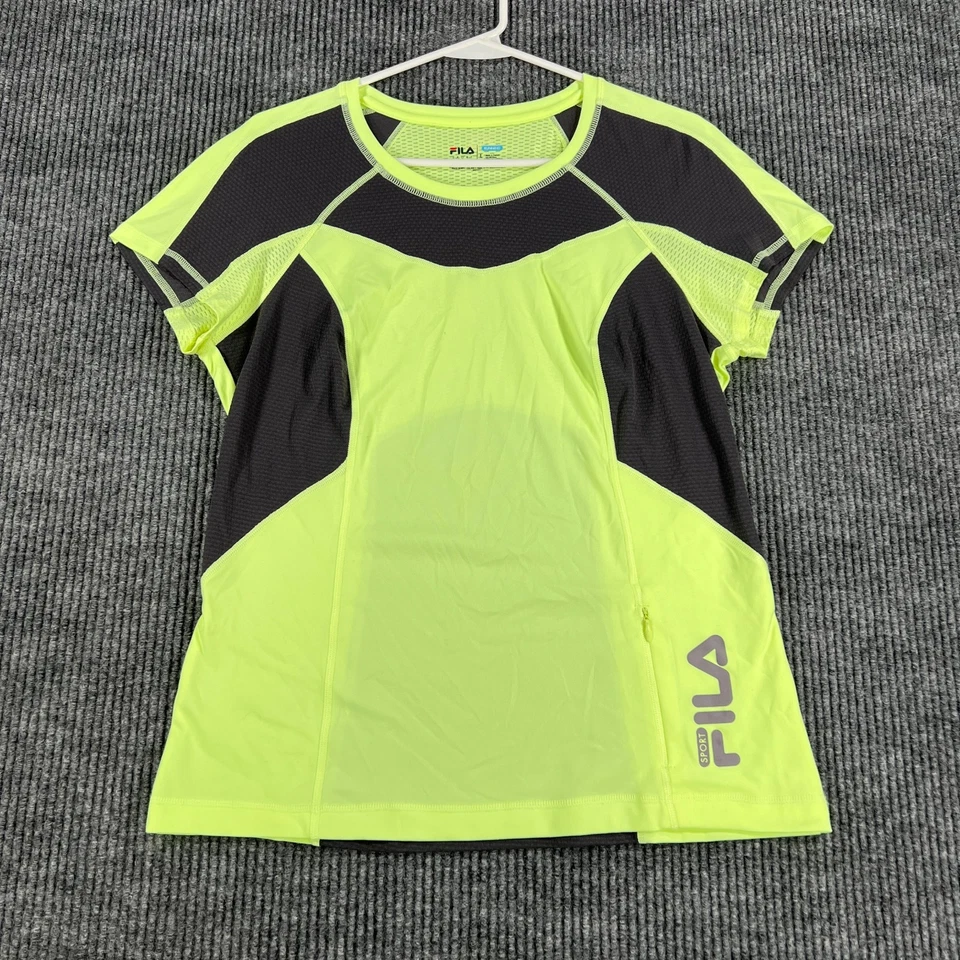 Camisa deportiva para correr Fila para mujer grande amarilla negra manga corta camiseta deportiva Foto 3 de 4