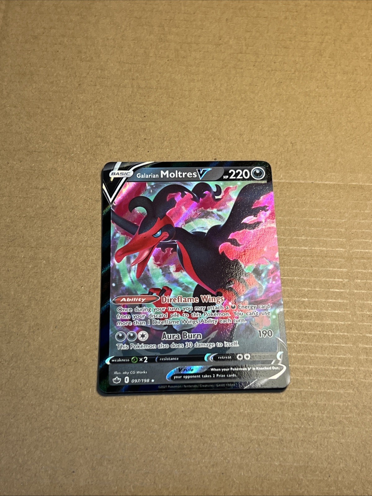 Sword & Shield Chilling Reign Galarian Moltres v Ultra Rare Holo Card #97 NM