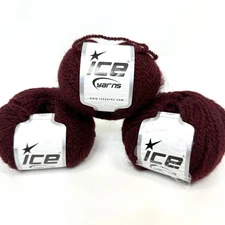 Ice Yarns Angora Comfort Light DK Yarn Dark Burgundy Red Lot of 3 Balls