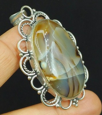 925 Sterling Silver Handmade Jewelry Natural Banded Agate Gemstone Pendant