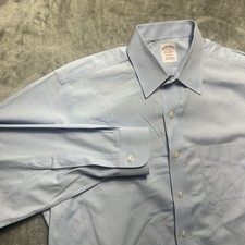 BROOKS BROTHERS Madison Shirt 18 33 Button Front Blue Long Sleeve