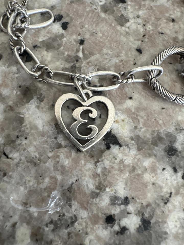 James Avery Sterling Silver Charm Bracelet W 2 Charms - Heart with E and Turtle - Image 2 of 4