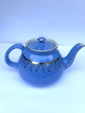 Vintage Hall Ceramic Trillium 029 Blue And Gold Antique 12 Cup Teapot