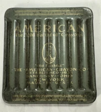 Rare Green Tin Of American Old Faithful Crayons with 8 Prang Crayonex