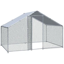10x6.5ft Walk-in Metal Chicken Coop w/Run Cover Heavy Duty Poultry Cage for Hens