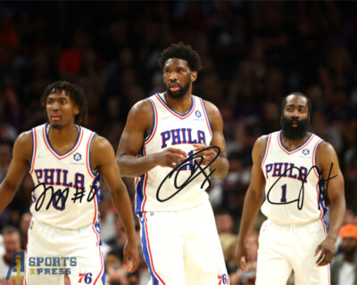 Joel Embiid James Harden Tyrese Maxey Philiy 76ers Signed Photo Autograph  Print