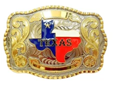 WESTERN RODEO HUGE LONG FAITH GOLD SHINY TEXAS MAP BELT BUCKLE Hebillas Vaqueras