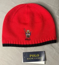 Polo Ralph Lauren Beanie Polo Ski Bear Logo Red Cap Kids 4-7
