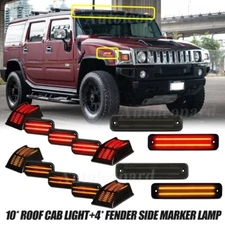14PCS 2-Row LED Cab Roof Marker Light Roof Top Lamps Smoke For Hummer H2 2003-09