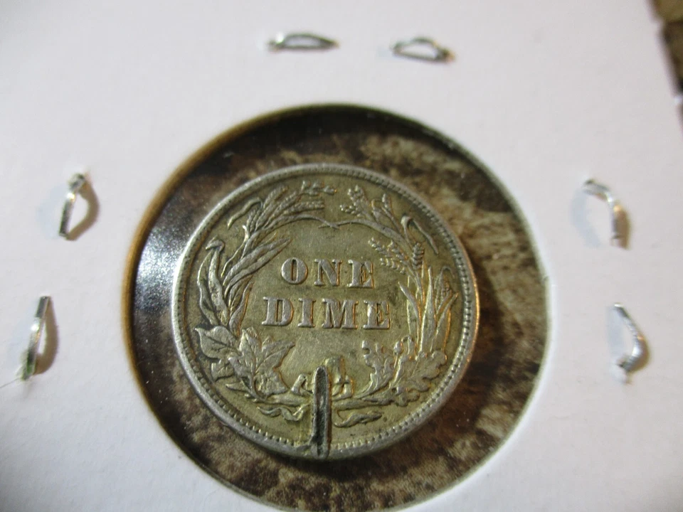 1913 BARBER DIME XF REVERSE STRIKE THRU      QQ - Image 2 of 4