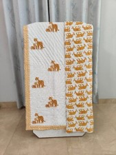 Indian Handmade, Animal Print Baby Quilt, Nursery Kantha Blanket, Toddler