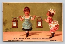 N C Wood Son Jewelers Silversmiths Woman Balances Clocks Boston  P405A