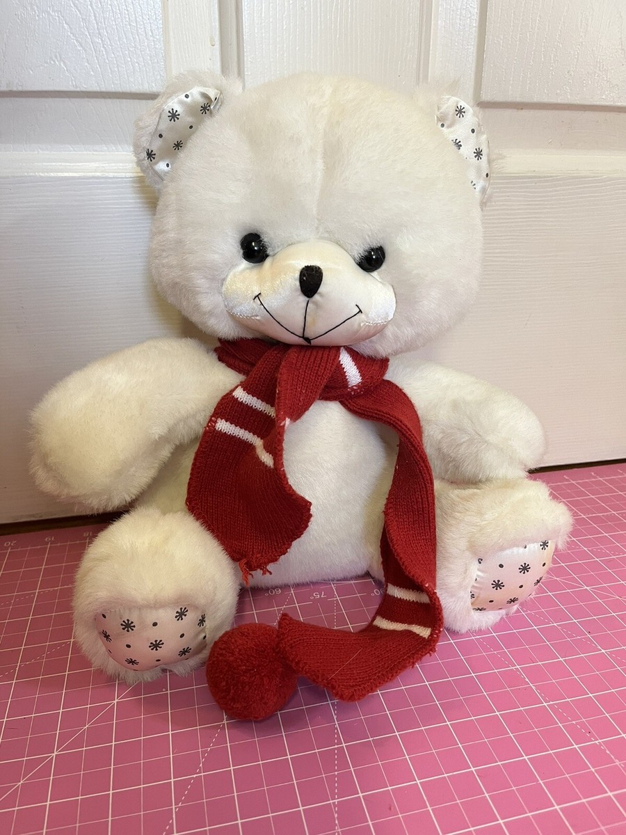 Applause 1986 Plush White Teddy Bear 21059 w Red Scarf Winter 11