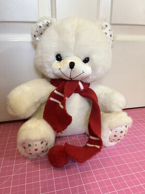 Applause 1986 Plush White Teddy Bear 21059 w Red Scarf Winter 11