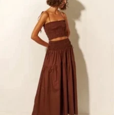 Kivari Skirt Top Nora Two Piece Set Size AU 14 Brown Cotton Summer Beach NWOT