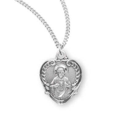 Sterling Silver Scapular Sacred Heart of Jesus Medal - 0.8" + 18" Chain ...