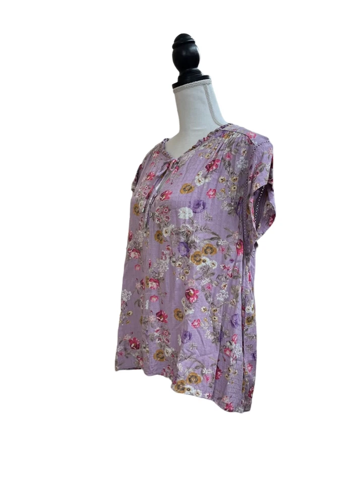 David Bitton BUFFALO Purple Floral Embroidered Detail Top XL - Image 2 of 4