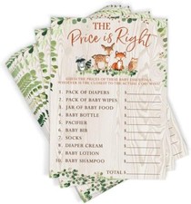 Baby Shower Game, The Price Is Right, Woodland Animals, 50 Cards
