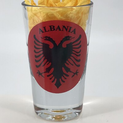 Large Oversized Albania Heavy Souvenir Shot Glass w/ Double Headed Eagle