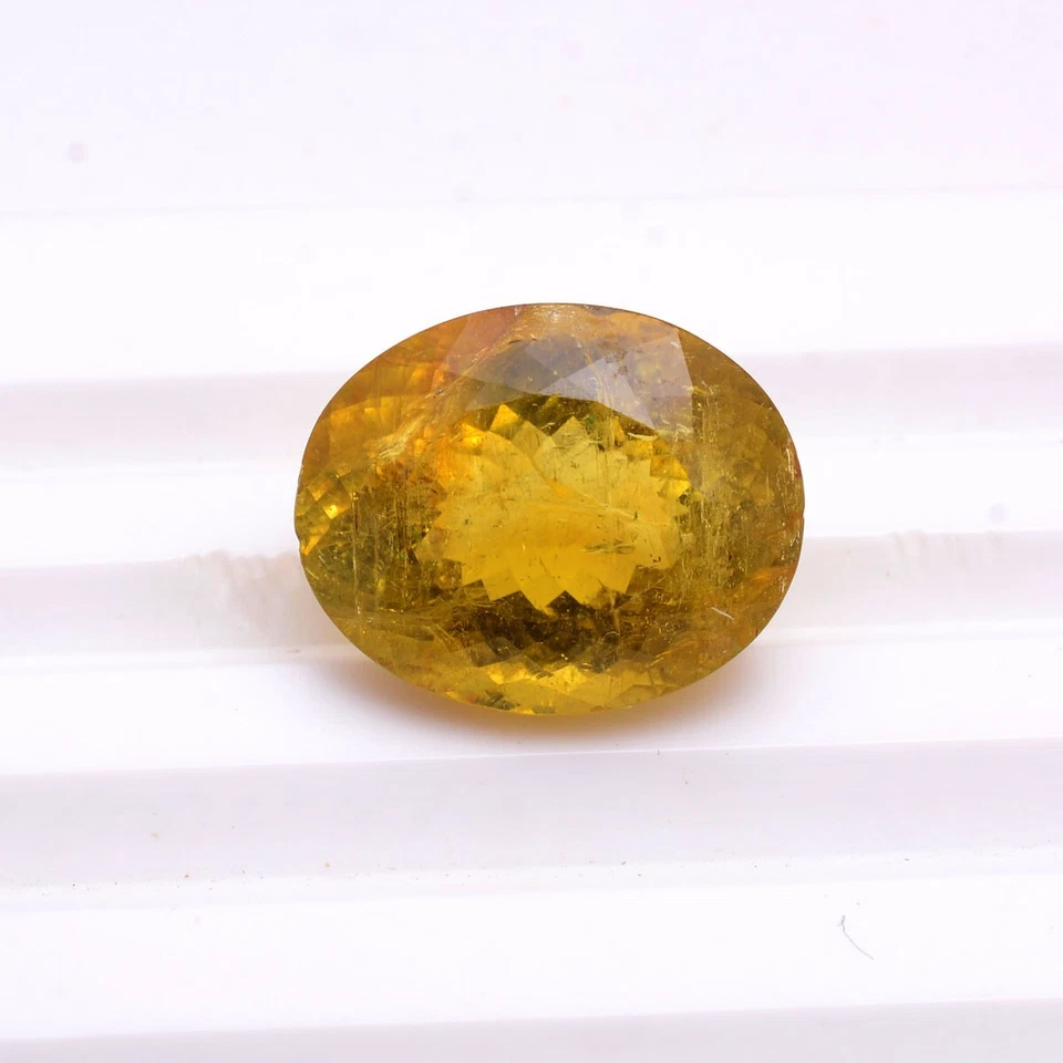 9.40 Cts Natürlich Gelb Turmalin Unbehandelt 14.81mm 12.08mm Oval Groß Edelstein - Bild 4 von 4