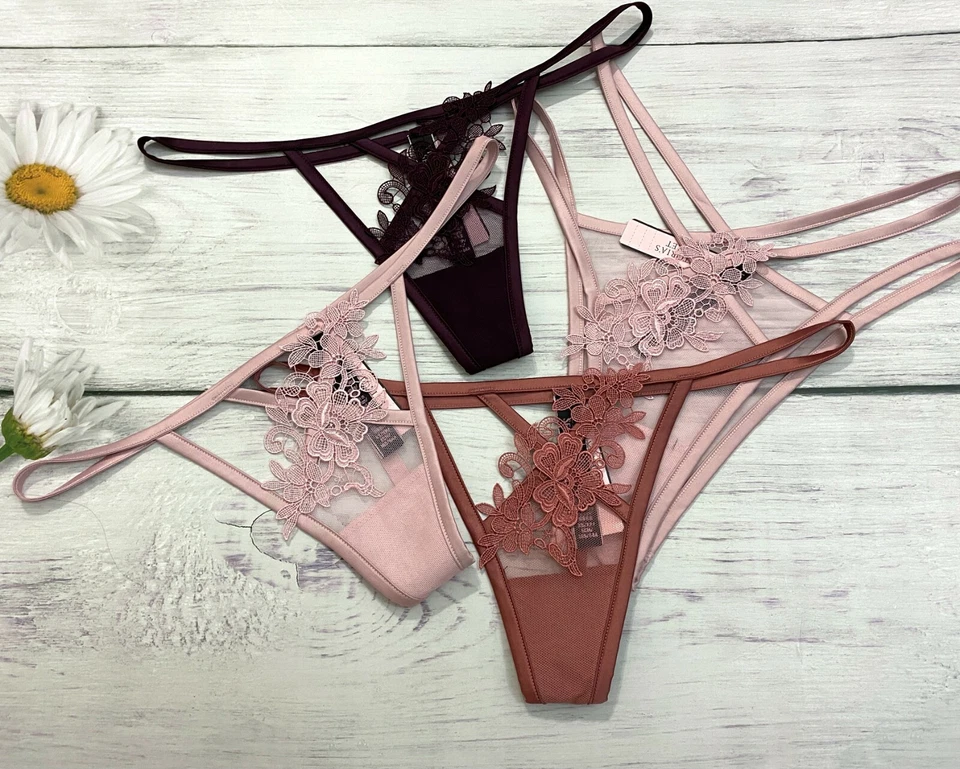 Victoria's Secret Very Sexy String Brésilien en Tulle Floral Rose Plum Plum - Photo 1/1