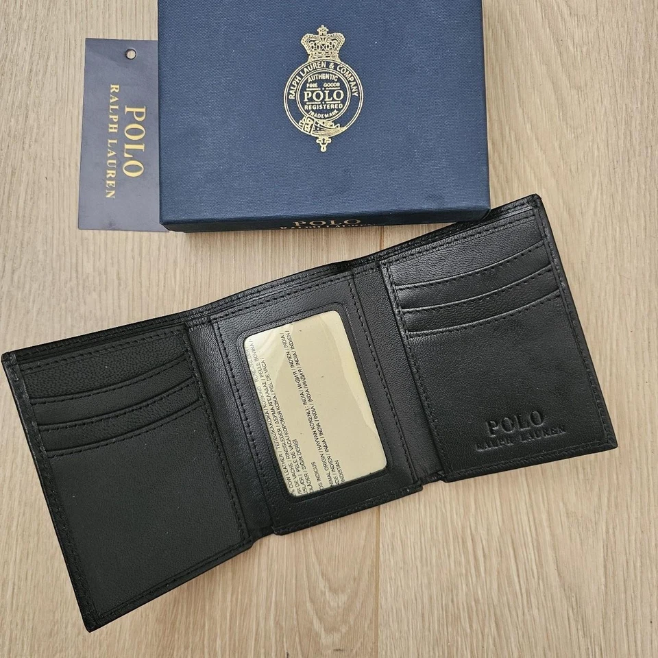 Polo Ralph Lauren Men’s Genuine Leather Trifold Wallet Black | Card Holder ID