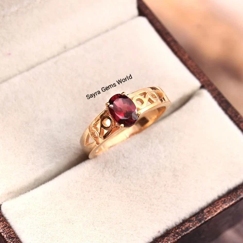 Oval Rhodolite Garnet Ring Stunning Gemstone Silver Ring With Golden Plating