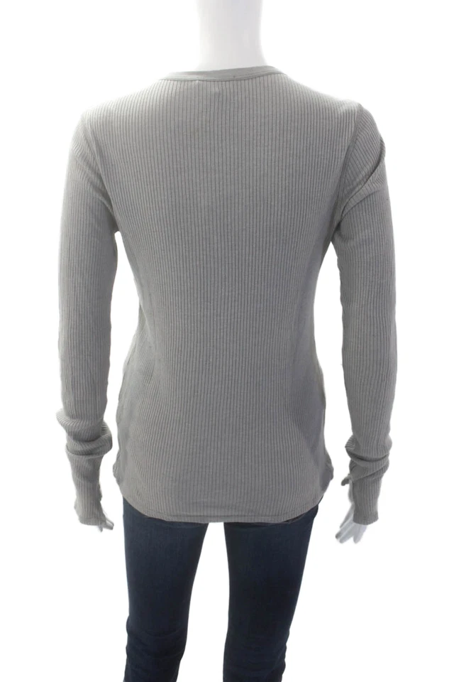 Blusa de malha James Perse feminina algodão manga longa gola redonda cinza tamanho 2 - Imagem 3 de 4