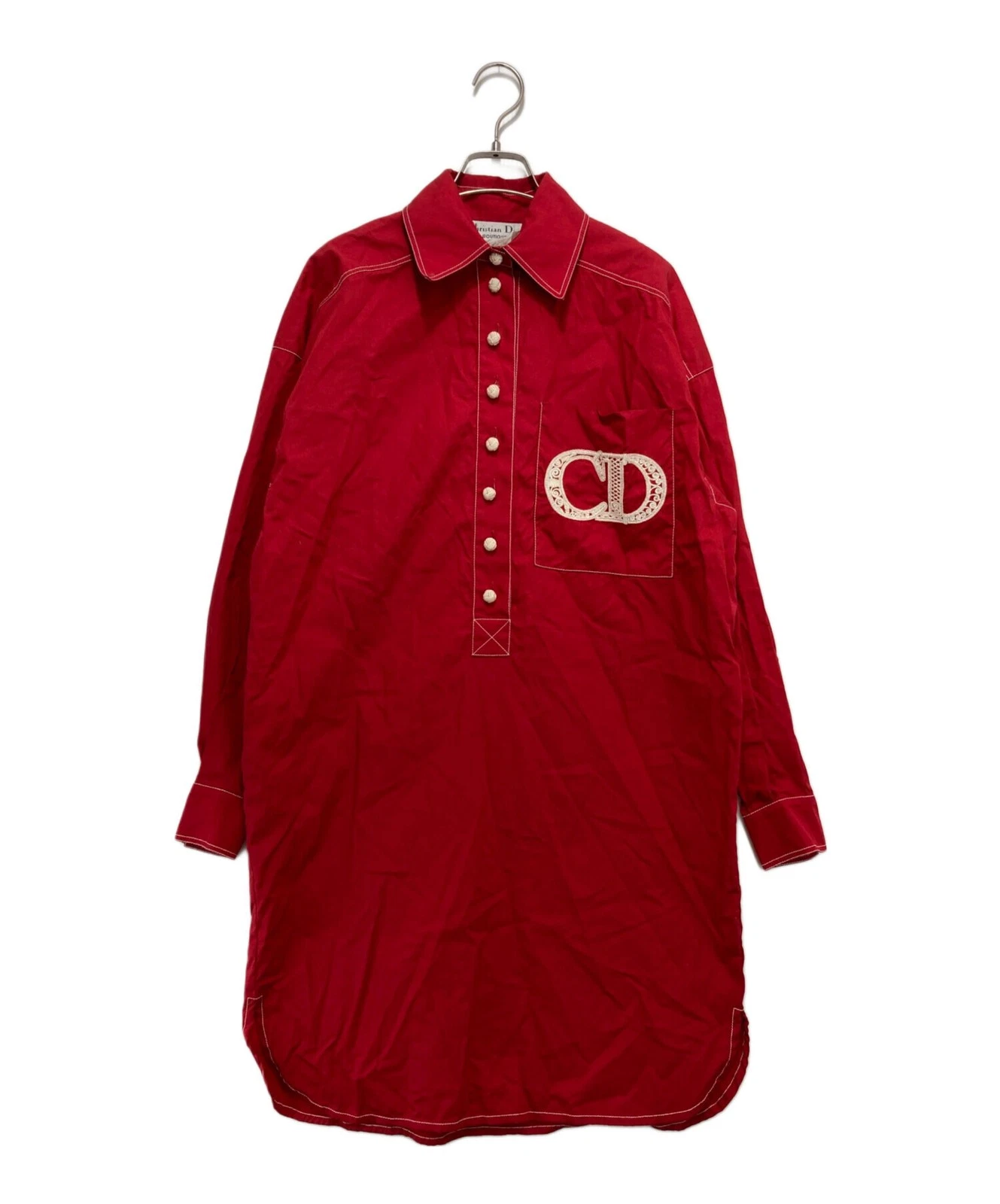 Abito camicia manica lunga Christian Dior Boutique cotone CD ricamato taglia 38 rosso