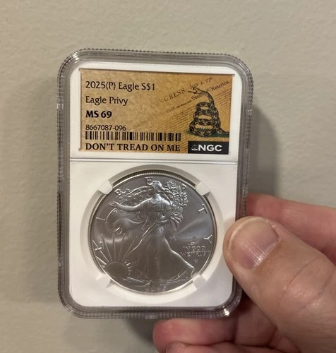 2025(P) American Silver Eagle Eagle Privy NGC MS69 Don’t Tread On Me