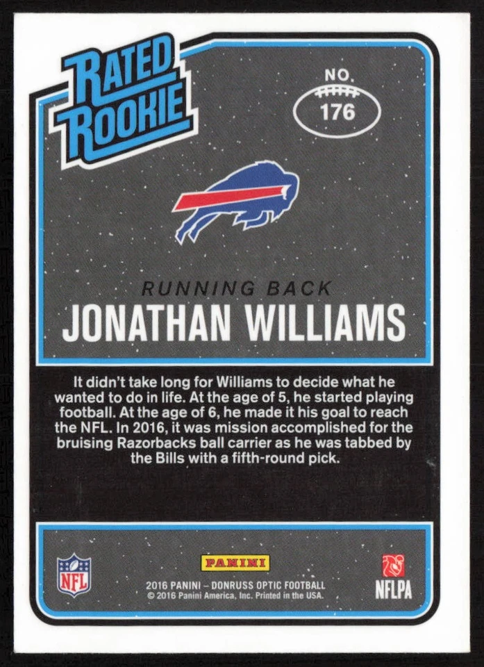 2016 Donruss Optic Purple Jonathan Williams #176 Rookie Buffalo Bills - Image 2 of 2
