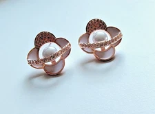 Rose Gold Nested Pearl Stud Earrings for Women/Girls–Cute  Jewelry for Daily Use