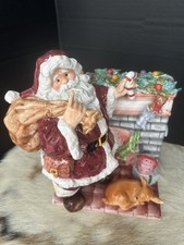 Holiday Home Accents Santa at Fireplace Ceramic Figurine W/ 4 Hangable Figures