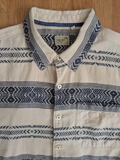 True Grit Mens Button Shirt Cotton Textured Navy Aztec Stripe Beach Baja Surf L 