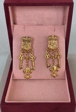 Vintage Kirks Folly Gold Tone Dangling Earrings Victorian Revival Signed Unique