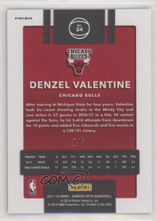 2017-18 Panini Donruss Optic Green Prizm /5 Denzel Valentine #24 - Image 2 of 2