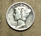 1942  P     MERCURY  SILVER   ACTUAL  COIN                           90121204-06