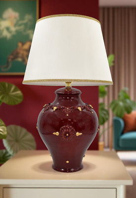 Ceramic lamps by Caltagirone table lamp Boccia Bordeaux gold lampshade