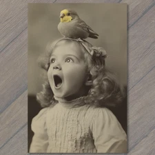 Art Print  Girl Smiling Bird Joyful Cute Nostalgic Charming Retro Style Whimsica