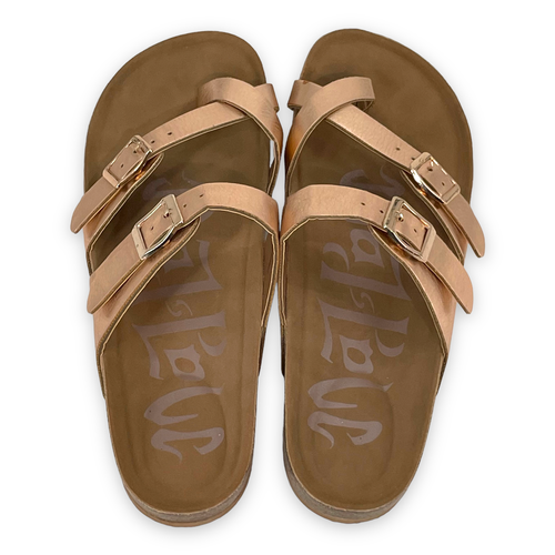 Mad Love Womenâs Rose Gold Birk Style Strappy Comfort Flat Sandal Size 6 | eBay