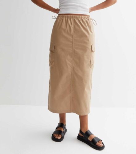 New Look Curve Beige Utility Skirt Sz 20 UK 100% Cotton Cargo Midi / b17